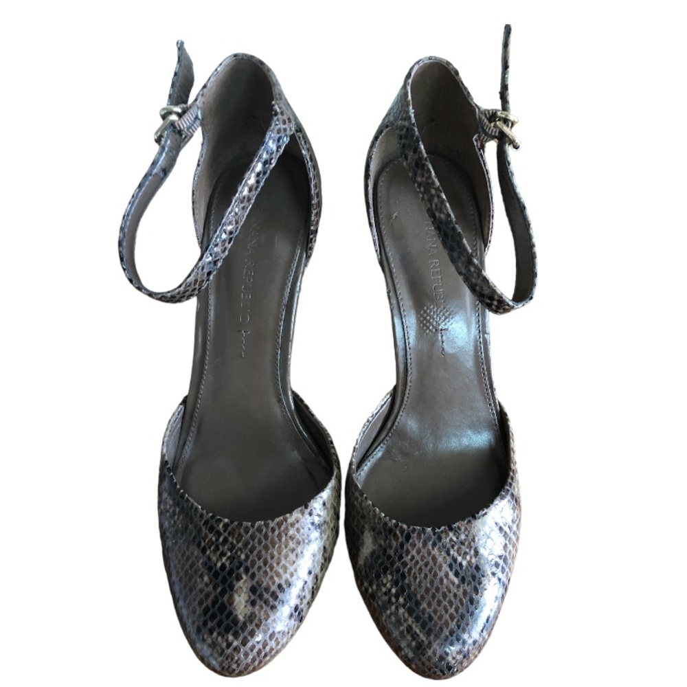 Banana Republic 3.5”Heels Faux Snakeskin Brown/Black w/Ankle strap Size 6.5 - Picture 2 of 6
